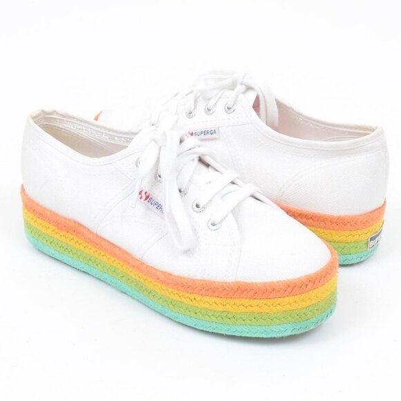 SUPERGA Rainbow Cotton Espadrille Platform Sneakers Size 7.5 - Picture 1 of 8